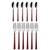 Resim Kitchen Design Lab Kutulu Paslanmaz Çelik Gümüş Bordo Tatlı Kaşığı Ve Tatlı Çatal Seti - 12 Adet 
