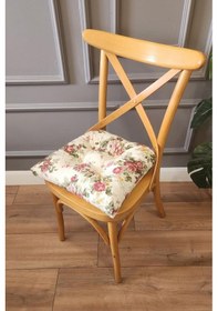 Resim Gold Pofidik Çiçekli Sandalye Minderi Özel Dikişli Bağcıklı 40x40cm 