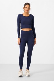 Resim TOMMYLIFE İndigo Yüksek Bel Uzun Kollu Slim Fit Crop Top Kadın Tayt Takım - 95286 