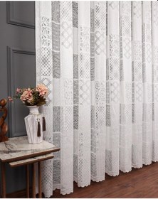 Resim Evdepo Home Patchwork Desen Tül Perde 1/2 Seyrek Pile - Tek Kanat - Ekru 