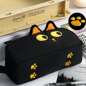 Resim 1 Şirin 3D Siyah Kedi Kalem Kutusu - Büyük Kapasiteli Dayanıklı Kanvas, Turuncu Gözler ve Pati İzleri ile Eğlenceli Karikatür Tasarım, Okul, Ofis, Kırtasiye Saklama için Mükemmel - Kedi Sanat Severlere Hediye 