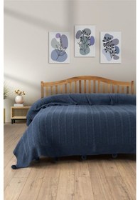 Resim Çift Kişilik Ponponlu Triko Örme Battaniye Indigo 