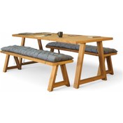 Resim Neiwel Tier Doğal Ahşap Banklı Toplantı Masasıı x 80 x 260 Açık Ceviz 