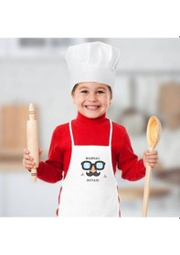 Resim Kişiye Özel Mangal Ustası Tasarımlı Mutfak Önlüğü Yetişkin Ve Çocuk Boy Seçenekli Beyaz 
