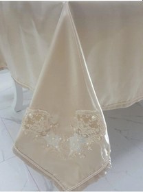 Resim Anjelica Incili Dantelli Monoray Kumaş Bej Masa Örtüsü 170x230 Cm - 1018 Çok Renkli 