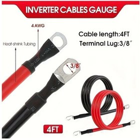 Resim Xuweiwei 1 Adet 4ft 120cm 4awg Saf Bakır Akü Kablosu Kırmızı Siyah 3 8 Terminal Uçlu 36v Araç Rv Motosiklet Güneş Paneli İçin 