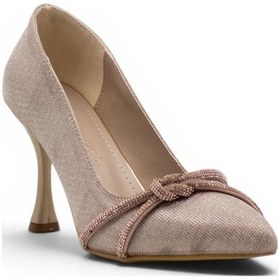 Resim Modapol 0203 Simli Taşlı Kadın Stiletto Altın 