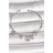 Resim Pirinç Gümüş Renk Sallantı Zirkon Taşlı Ayıcık Figür Taç Detay Charm Kadın Bileklik 