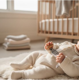 Resim recoltex El Örgüsü Emzik Askısı - Doğal Ahşap Klipsli, Pamuk İp, Bebek Aksesuarı 