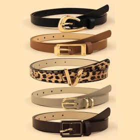 Resim 5'li Paket Kadın PU Deri Kemerler Altın Tonlu Harf Tokalı - Bohem Leopar Baskılı & Dokulu Kemeri Elbiseler, Kot Pantolonlar, Günlük ve Resmi Etkinlikler İçin (Büyük Beden & Standart Bedenler), PU Deri Bel Kemeri, Elbise Aksesuarları, Trend Tasarımlar, Yüksek Kalite Bitiş, Çok Yönlü Aksesuar, Stil Bilincine Sahip Kadınlar 