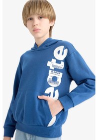 Resim DeFacto Erkek Çocuk Kapüşonlu Kanguru Cepli Baskılı Sweatshirt D7713A825SPIN27 