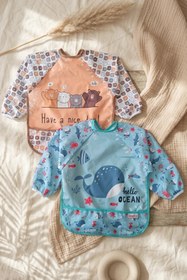 Resim Babydonat Sıvı Geçirmez Uzun Kollu Bebek Mama Önlüğü - 6-24 Ay Blw Uyumlu Aktivite Önlüğü - Sevimli Ayı Ve Bal 