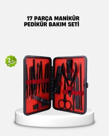 Resim 17 Parça Profesyonel Manikür Pedikür Seti Paslanmaz Çelik Siyah Kutu 
