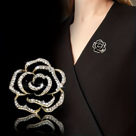 Resim Şık Karakterli Basit Taşlı Siyah Gül Kamelya Broş Kadın Giyim Takım Elbise Kazak İğnesi 