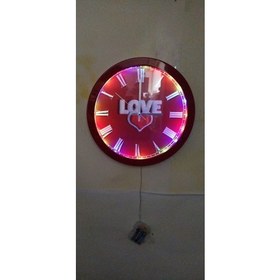 Resim Ledli Işıklı Salon Ofis Kırmızı Love Duvar Saati Aplik Gece Lambası 36 cm 