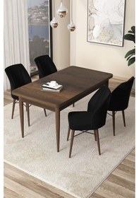 Resim Canisa Arp Serisi 70x110 Sabit Mutfak Masası Takımı Barok Desen Masa 4 Siyah Sandalye Masa Barok Ahşap Desen Sandalye Siyah 