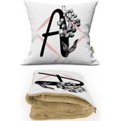 Resim A HARFİ Baskılı Kişiye Özel Opsiyonel Battaniyeli Yastık Kırlent 2 in 1 