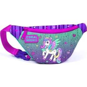 Resim Coral High Kız Çocuk Günlük Bel Çantası - Mor Yeşil Unicorn Çok Renkli 