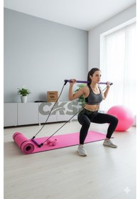 Resim 5 Li Pilates Seti 10mm Pilates Matı + Studio Topu + 1kg X2 Dambıl + Atlama İpi Ev Fitness & Full Body Egzersiz Seti Pembe 