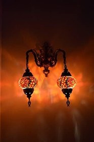 Resim Mozaik Aplik,Çiftli Aşağı Yönlü Dekoratif Duvar Lambası,Otantik Lamba,Mozaik Lamba Model8 