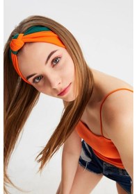 Resim Kadın Fenomen Style Pamuklu Penye, Kaymaz, Yumuşak, Esnek, Saç Bandı Bandana - Tek Ebat / Turuncu-haki Turuncu-haki 
