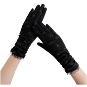 Resim Siyah 1 Çift Çiçek Baskı Kaymaz Avuç İçi Sürüş Eldivenleri Tam Parmak Dantel Dikiş Bilek Genişletilmiş Kızlar Açık Sürme Güneş Koruyucu Eldivenler Bisiklet Aksesuarları Siyah 