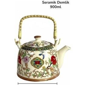 Resim Seramik Demlik, Bitki Çayı Demliği Süzgeçli 04 Çok Renkli 