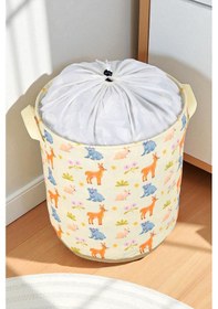 Resim İronika Animals Büzgülü Sepet Oyuncak Çamaşır Havlu Sepeti Yuvarlak Temiz Kirli Çamaşır Sepeti Sarı 