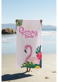 Resim Dijital Baskı Plaj Deniz Havlusu Flamingo Desenli Peştamal Hvl0141 Renkli 