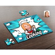 Resim Kişiye Özel Kadın Chef Karikatürlü Ahşap Puzzle-14 