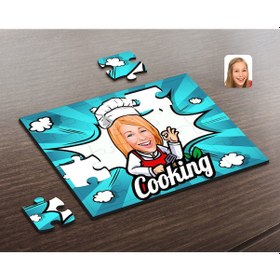 Resim Kişiye Özel Kadın Chef Karikatürlü Ahşap Puzzle-14 