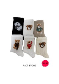 Resim 6'lı Ayıcık Desenli Unisex Kolej Çorap Çok Renkli 