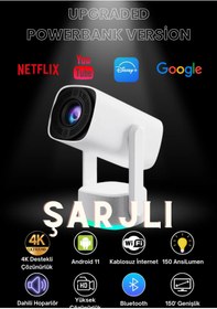 Resim teknotrust Taşınabilir Powerbank Bataryalı Android Projeksiyon Cihazı Hd Ev Sinema Projektörü Şarjlı Yeni Seri 