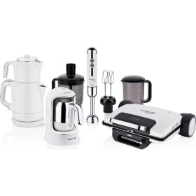 Resim Korkmaz Vanilya 14 Parça Elektrikli Çeyiz Seti Şık Beyaz Renkli Mutfak Aletleri 