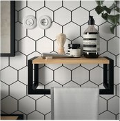 Resim Havlu Askılığı Metal Ahşaplı Havluluk Banyo Rafı Siyah 