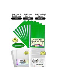 Resim Telli Dosya Plastik A4 10 Lu Poşet Dosya 50 Li A4 Fotokopi Kağıdı 100 Adet 1 Paket Ekonomik Kaliteli Şeffaf Kapak Dosya Yeşil 