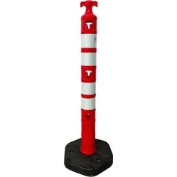 Resim İleri Trafik Kauçuk Ağırlıklı Kırmızı Uyarı Dikmesi, 4 Reflektifli - 120 x 11 cm 