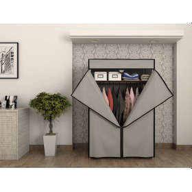 Resim Çelik Borulu Plastik Raflı Gri Bez Dolap Gardırop Gri 