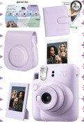 Resim Fujifilm Instax mini 12 Lila Fotoğraf Makinesi-10'lu Film-Çerçeve-Kare Albüm ve Deri Kılıf Seti 