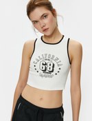 Resim Crop Atlet Halter Yaka Baskılı Fitilli 