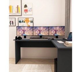 Resim Morepp Kerva L Çalışma Masası Ofis Masası Oyuncu Masası Köşe Masa | Antrasit - Antrasit 
