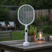 Resim Angoravi Buffer® USB Şarjlı Beyaz Renk Kendiliğinden Standlı Şarj Göstergeli Uv Işıklı Sinek Öldürme Raketi LTD-718 