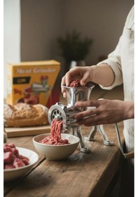 Resim 22'lik Full Paslanmaz Çelik Kıyma Makinesi Kollu Manuel Dayanıklı Ve Hijyenik Makina Metalik 