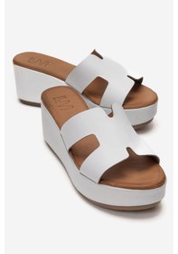Resim Luvishoes Luvi Shoes Lıa Beyaz Cilt Hakiki Deri Kadın Dolgu Topuklu Terlik Beyaz 