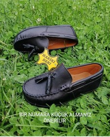 Resim Pine kids Erkek Çocuk Siyah % 100 Deri Ortopedik Makosen Laofer Klasik Ayakkabı 