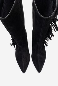 Resim luvishoes ORLO Siyah Süet Hakiki Deri Püsküllü Kadın Western Çizme 