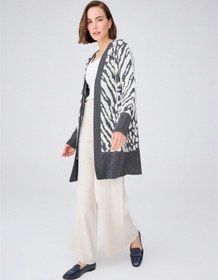 Resim Peraluna Uzun Leopar Desenli Kadın Triko Hırka Antrasit Melanj Antrasit Melanj 