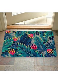 Resim Dijital Baskılı Desenli Dekoratif Dış Kapı Önü Ve Iç Mekan Paspası Yıkanabilir Kaymaz Taban Turkuaz 