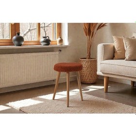 Resim Modern Ahşap Ayaklı Teddy Kumaş Tabure Makyaj Masası & Ayak Dinlendirme Kiremit Kiremit 