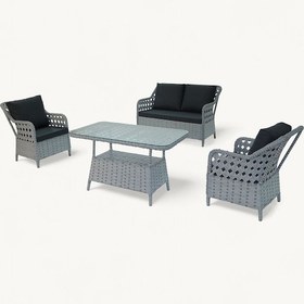 Resim İcon Raddan 2+1+1 Çay Seti Balkon Teras Bahçe Mobilyası El Örgüsü Raddan 4 Kişilik Oturma Grubu Açık Gri 